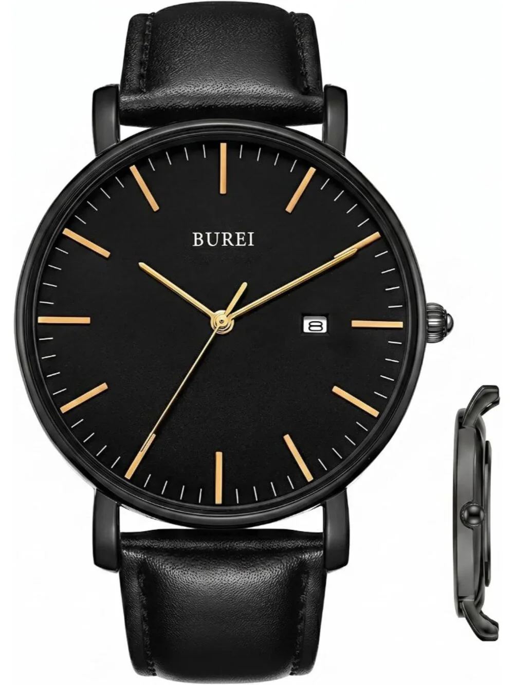 Men's Black Gold Ultra Thin Minimalist Analog Waterproof  Classic Wrist Watch